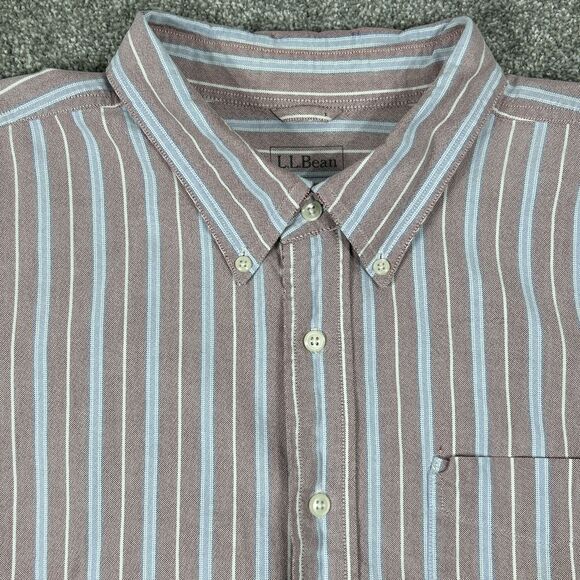 L.L. Bean Button Down Dress Shirt Men's Size 2XLT Red Blue Striped Long Sleeve - Picture 3 of 13